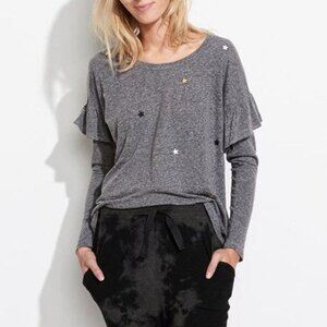 Sundry Ruffle Layered Long Sleeve Scoop Neck Studded Shirt Gray Size 2